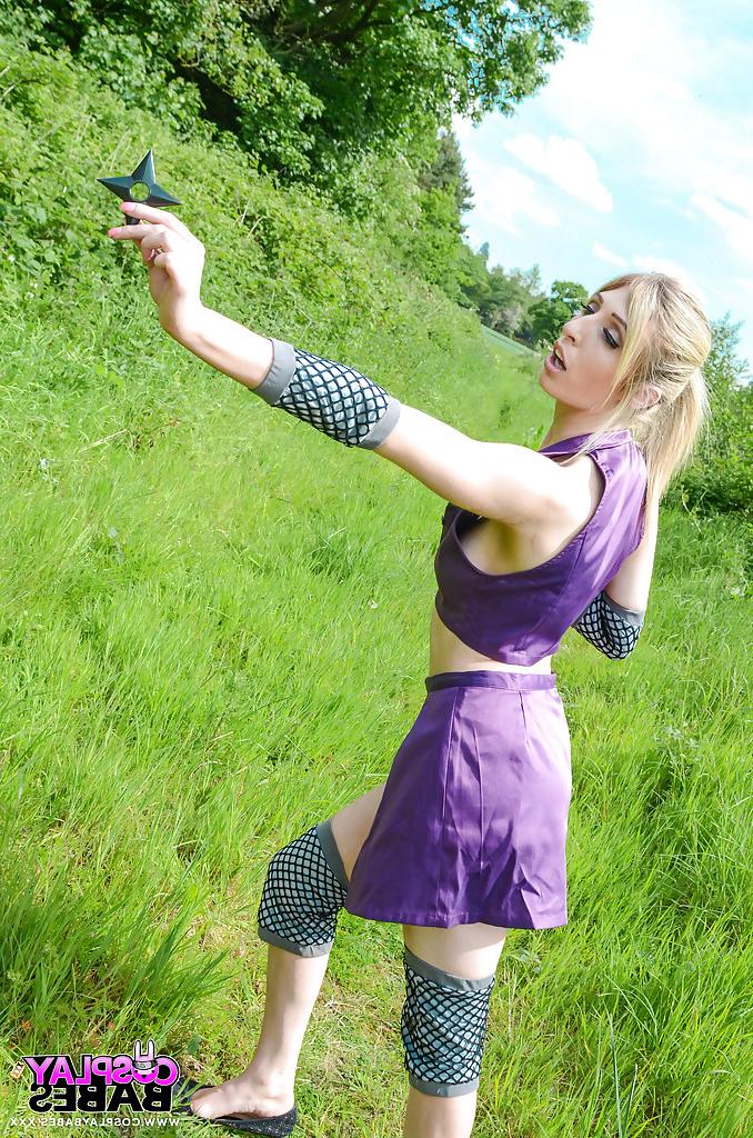 16P Kinky blonde babe Jessica Jensen playing around in a ninja outfit
