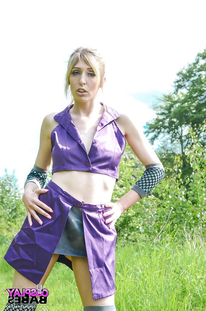 16P Kinky blonde babe Jessica Jensen playing around in a ninja outfit