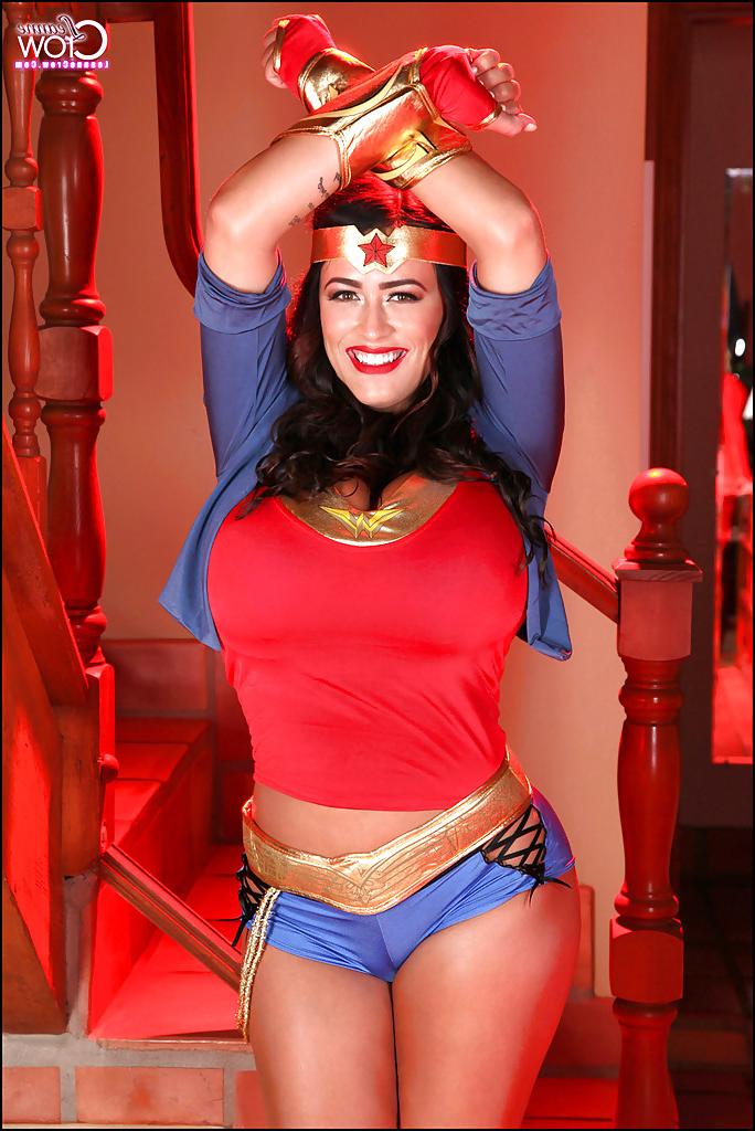 15P Stunning pornstar with big tits Leanne Crow dose cosplay in her sexy suit