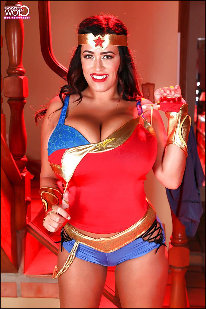 15P Stunning pornstar with big tits Leanne Crow dose cosplay in her sexy suit