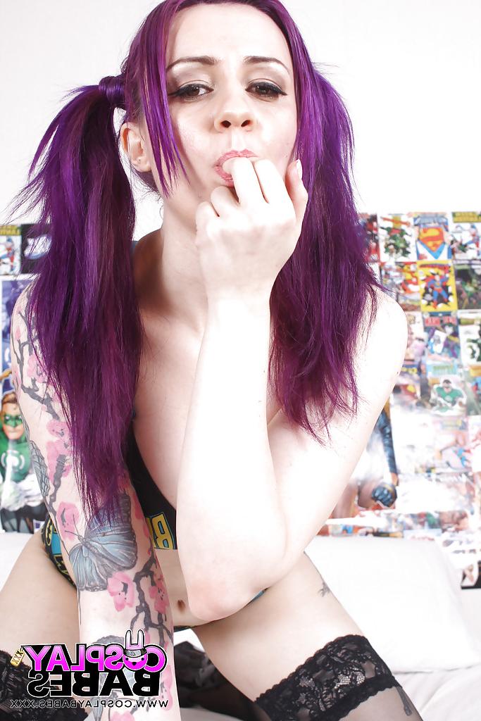 16P Fetish model Vellocet puts her hair in pigtails before getting naked