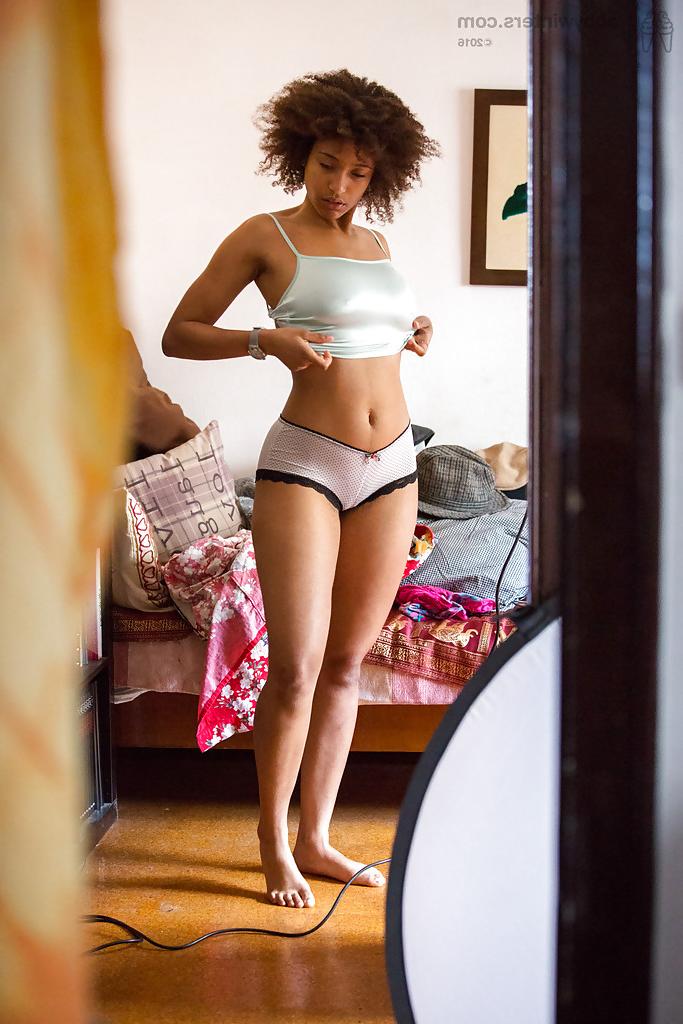 16P Ebony amateur Whitney captured on hidden camera dressing her naked body