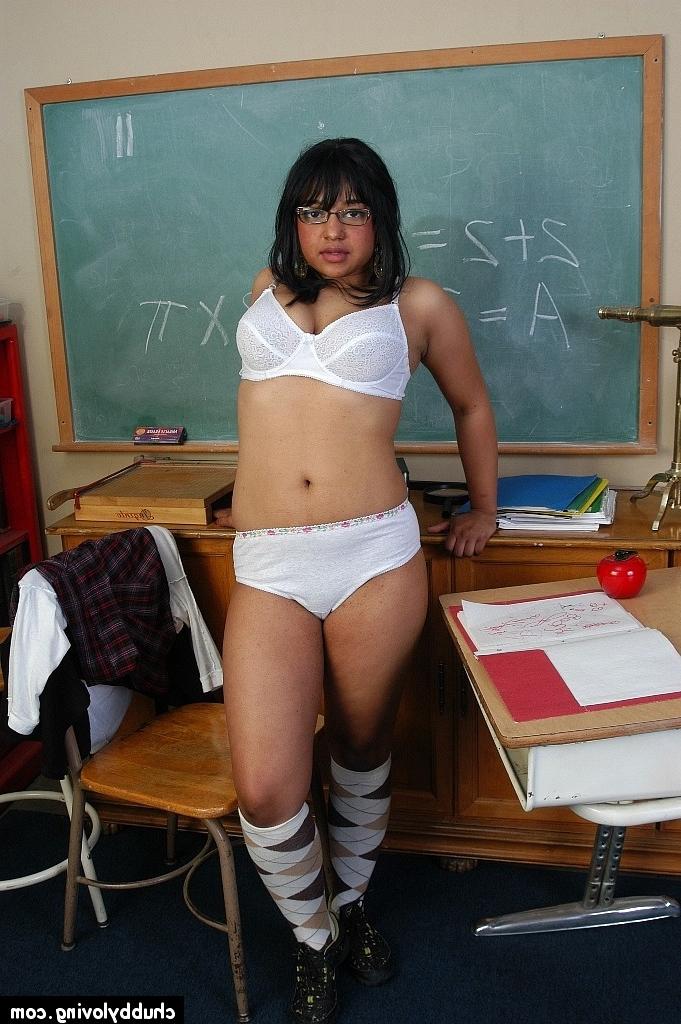 16P Mature fatty Lily stripping down to argyle socks and glasses in schoolroom