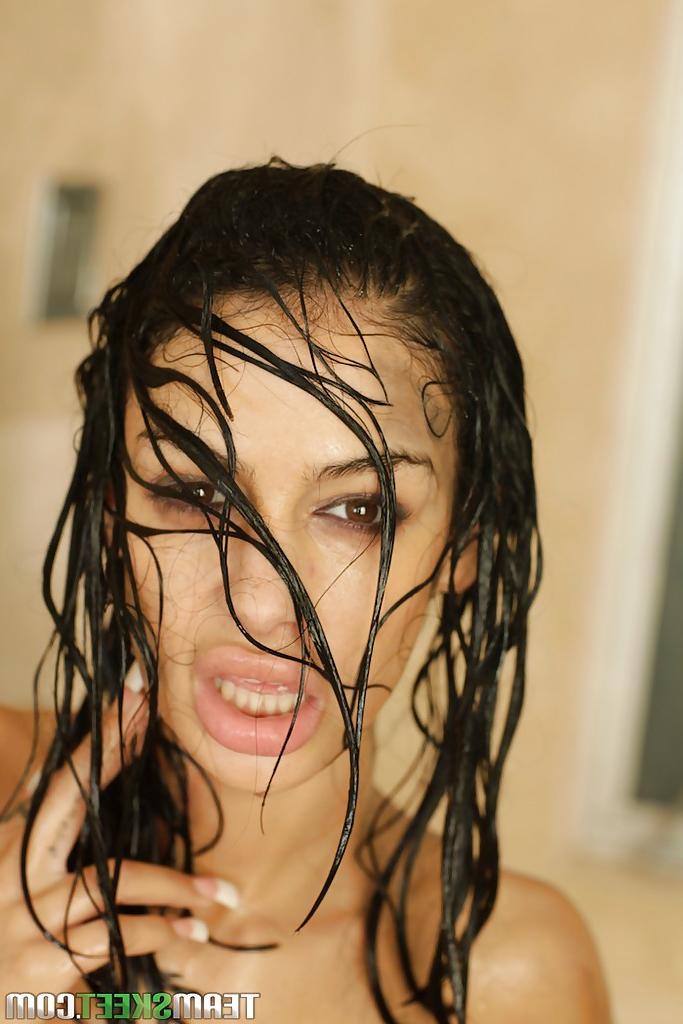 16P Dirty latina with big round boobs Angelina Valentine stripping in the shower