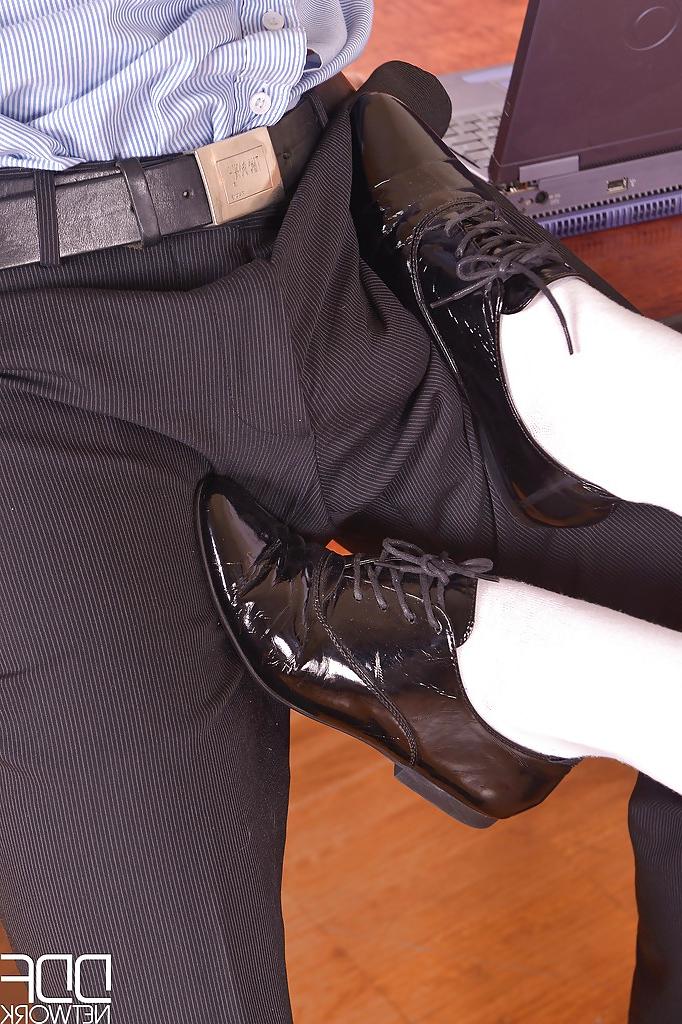 16P Young blond Euro schoolgirl Chessie Kay using barefeet to jerk teacher dick