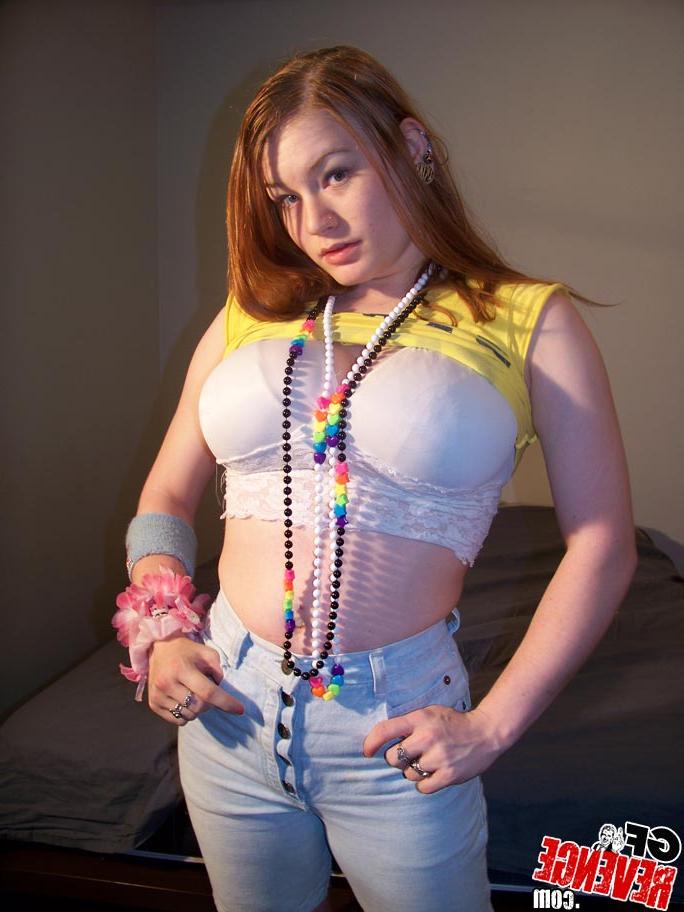 16P Redhead babe with ample ass showing her blue sheer panties and posing
