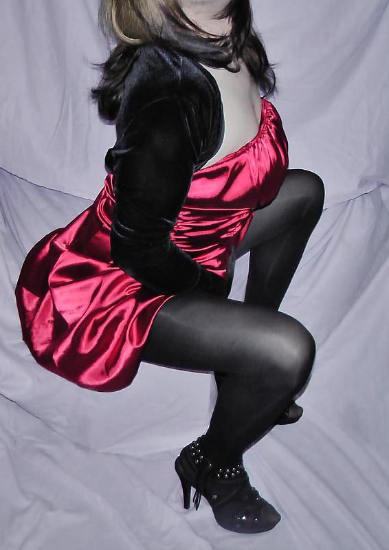 25P CD Dressing up in satin dress and nylons