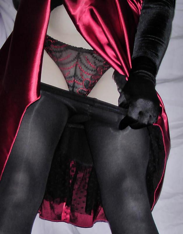 25P CD Dressing up in satin dress and nylons