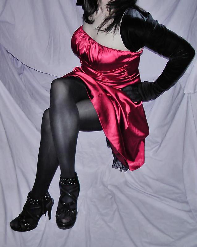 25P CD Dressing up in satin dress and nylons
