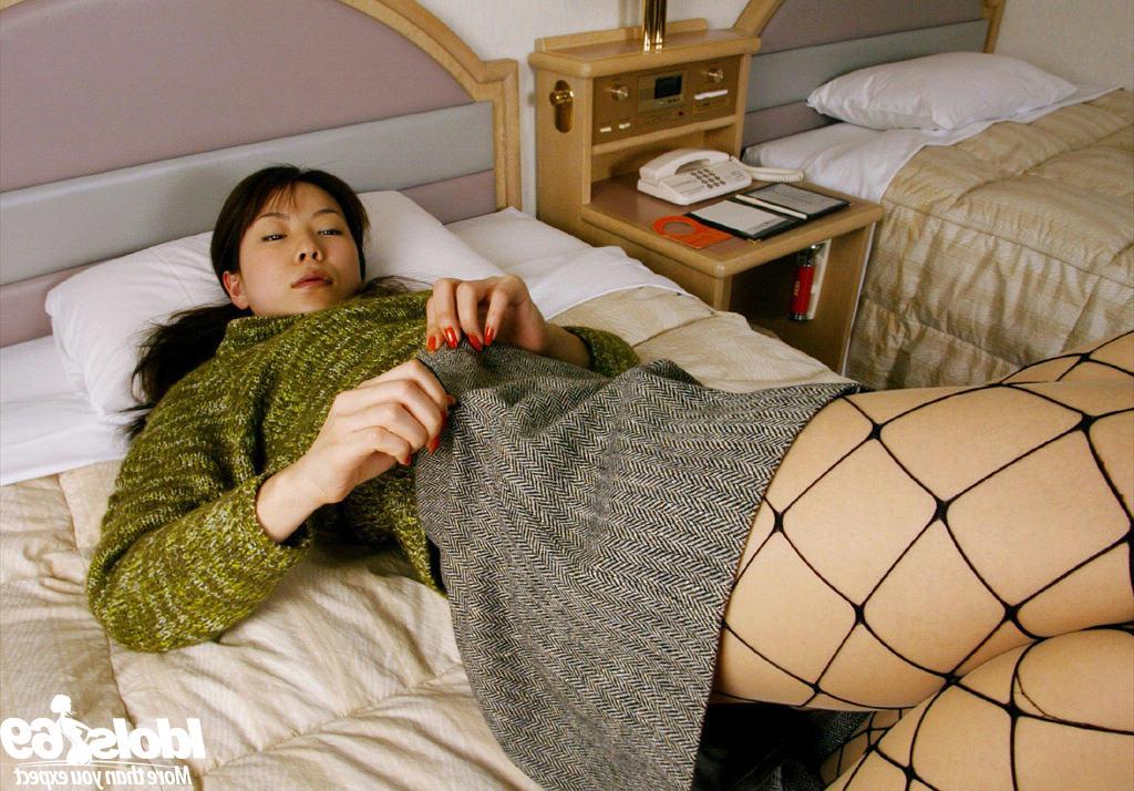 16P Sexy asian babe in pantyhose Kurumi Morishita stripping off her clothes