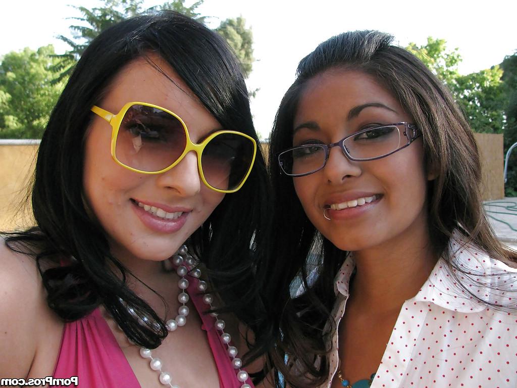 16P Latin babes Ashli and Ruby with small tits posing naked outdoor