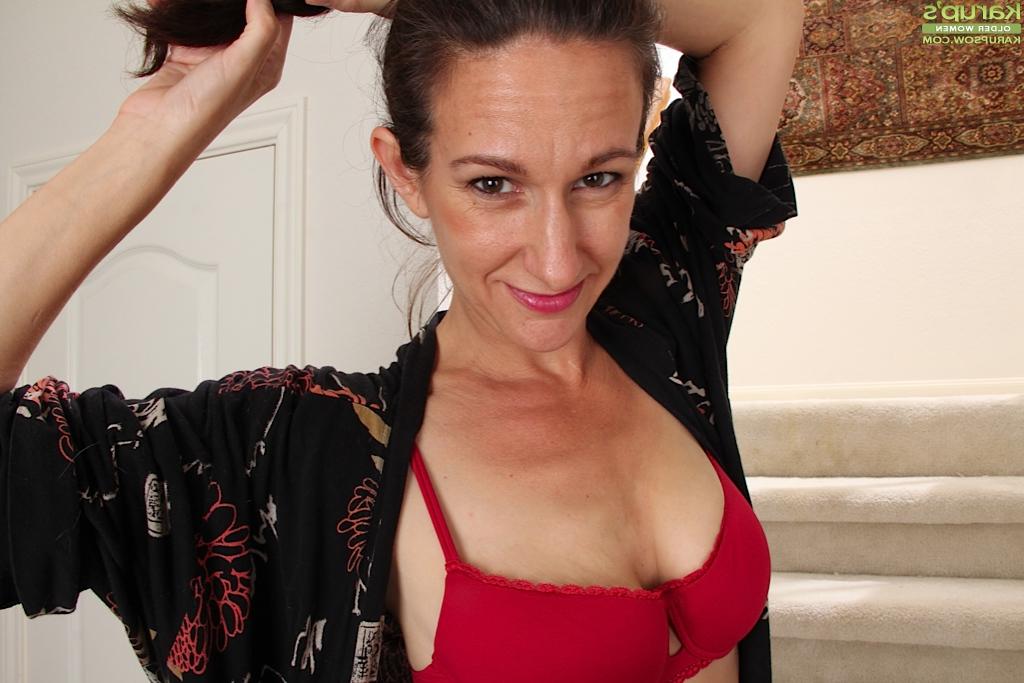 16P Genevieve Crest shows trimmed pussy through lingerie and masturbates hard