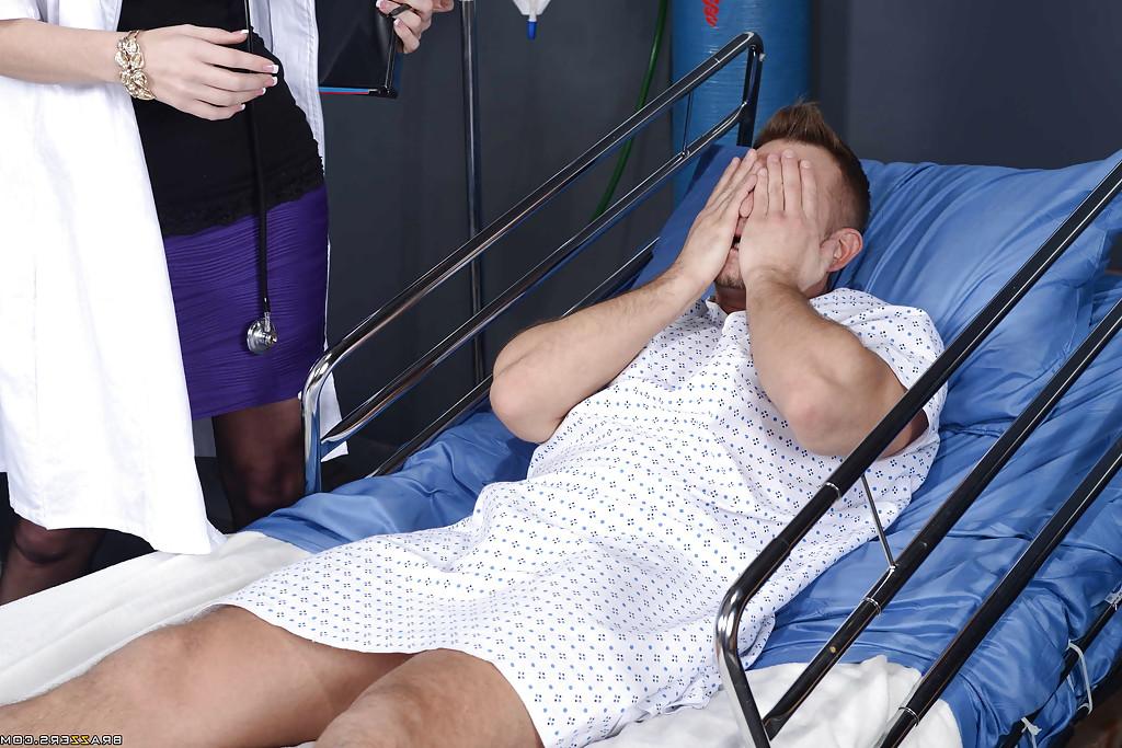 16P Pretty blonde nurse in glasses gives a titjob and gets slammed tough