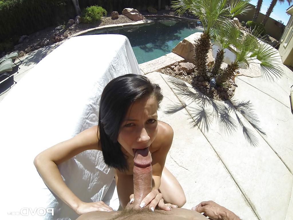 16P Outdoor blowjob done by a beautiful brunette babe Alaina Kristar