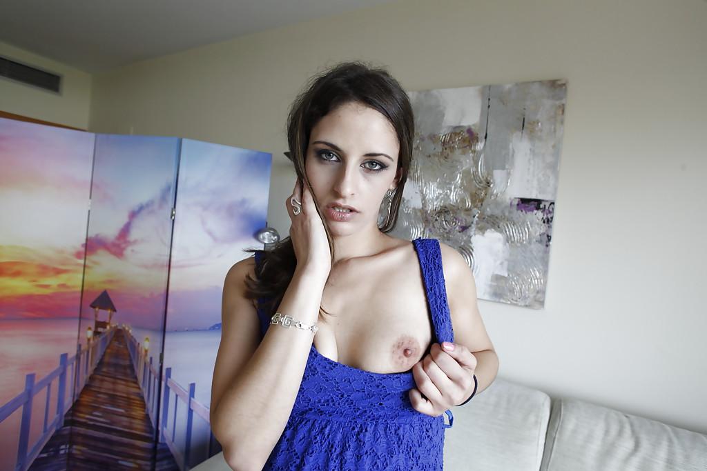16P Hot brunette babe Tania Has flashing nipples and fingering pussy