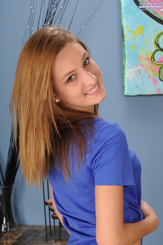 16P Petite teen cutie Maci Winslett slides panties down for shaved cunt spread