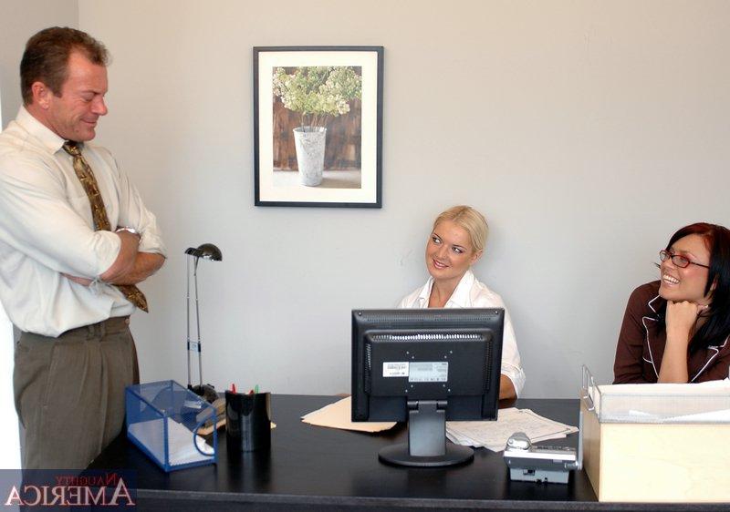 16P Heated office babes Barbara Summers and Eva Angelina fucking big cock