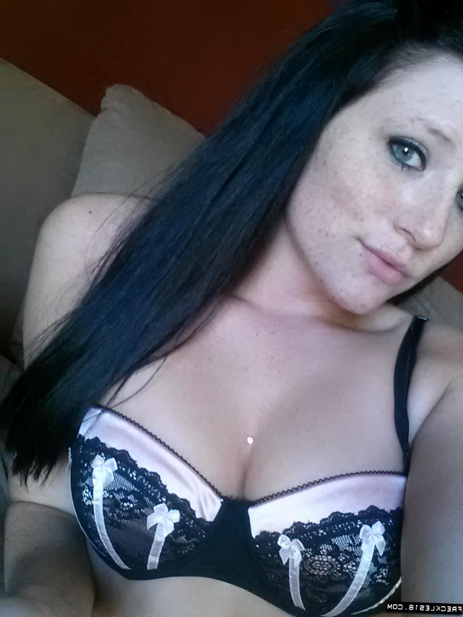 12P Cute model Freckles takes self shot of hot ass in sheer panties & stockings