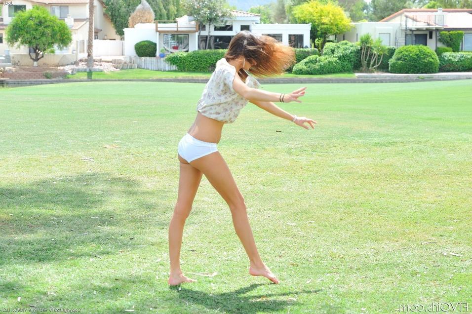 16P Beautiful teen gives hot outdoor panties upskirt and masturbates with dildo