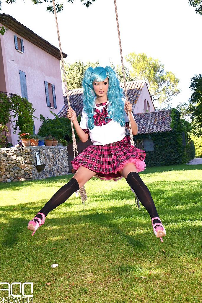16P Cosplaying hottie Lucie Wilde shows off her massive hooters outside