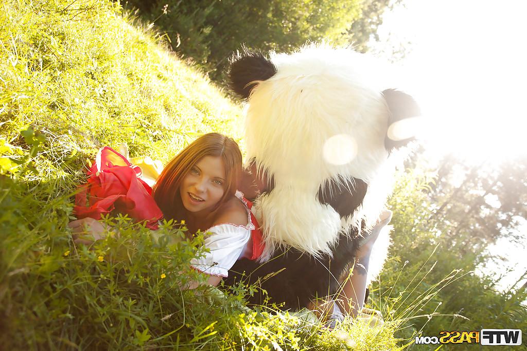 16P Pretty teen with big tits has a hardcore sex with panda toy outdoor