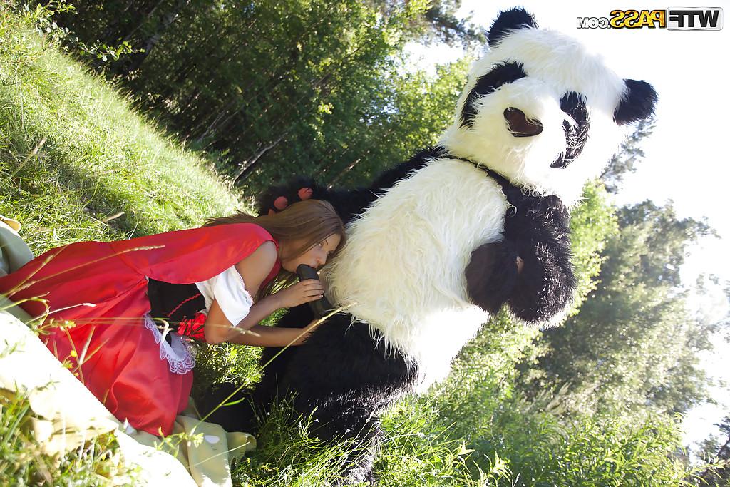 16P Pretty teen with big tits has a hardcore sex with panda toy outdoor
