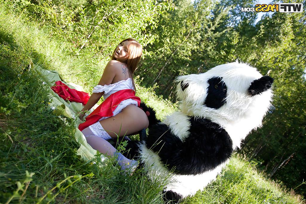 16P Pretty teen with big tits has a hardcore sex with panda toy outdoor