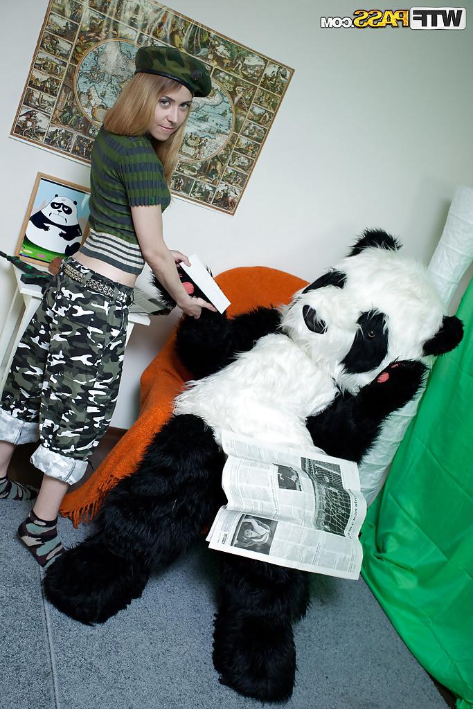 16P Nasty teenage cutie with tiny tits has some hardcore fun with her panda toy