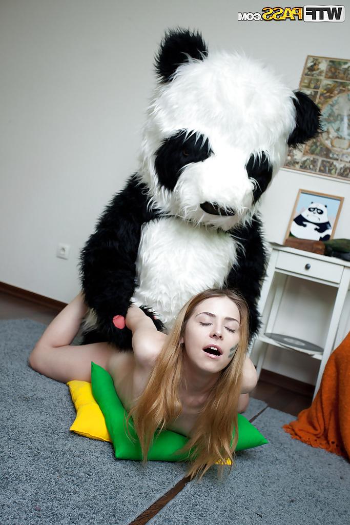 16P Nasty teenage cutie with tiny tits has some hardcore fun with her panda toy