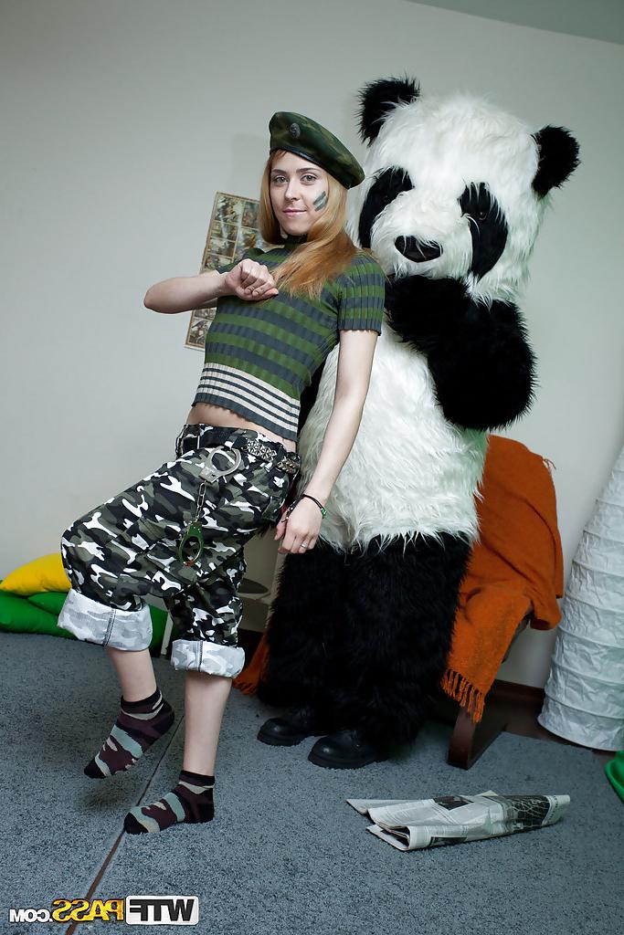 16P Nasty teenage cutie with tiny tits has some hardcore fun with her panda toy