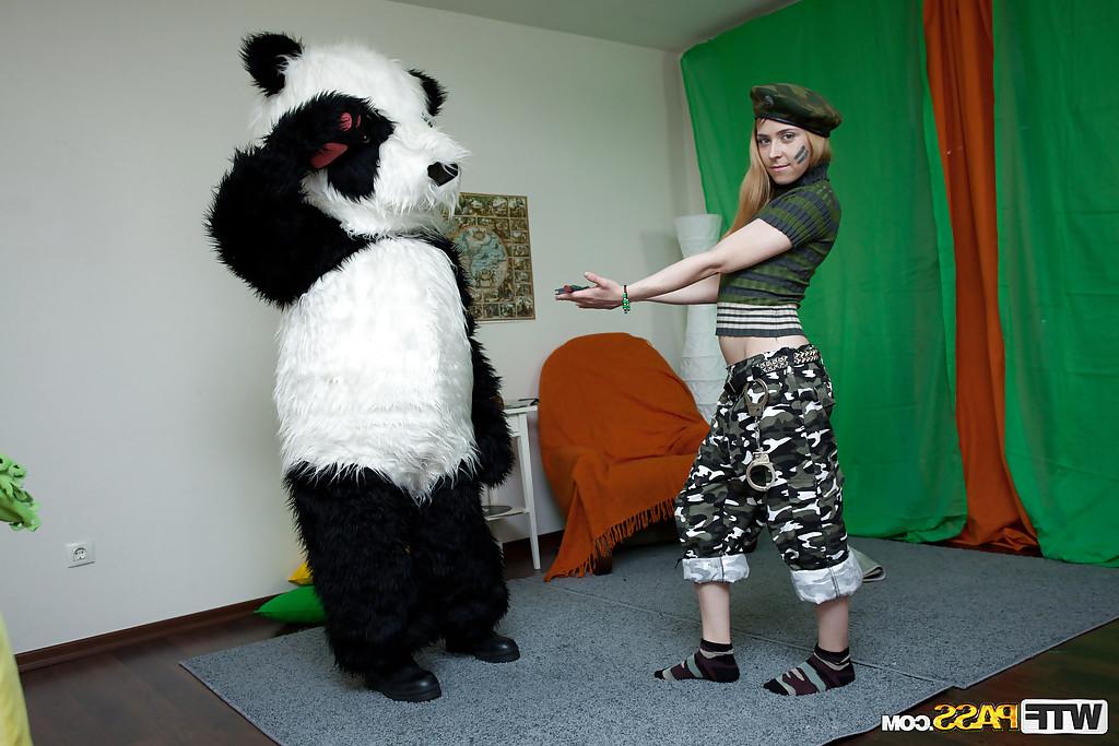 16P Nasty teenage cutie with tiny tits has some hardcore fun with her panda toy