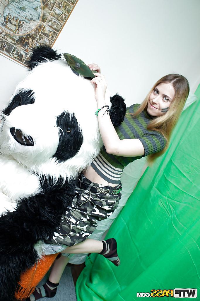 16P Nasty teenage cutie with tiny tits has some hardcore fun with her panda toy