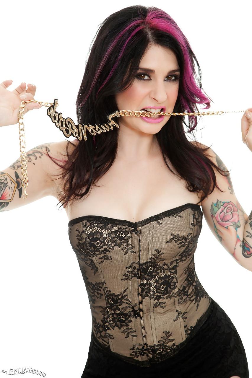 15P Stocking attired tattooed MILF Joanna Angel showing off round ass in heels
