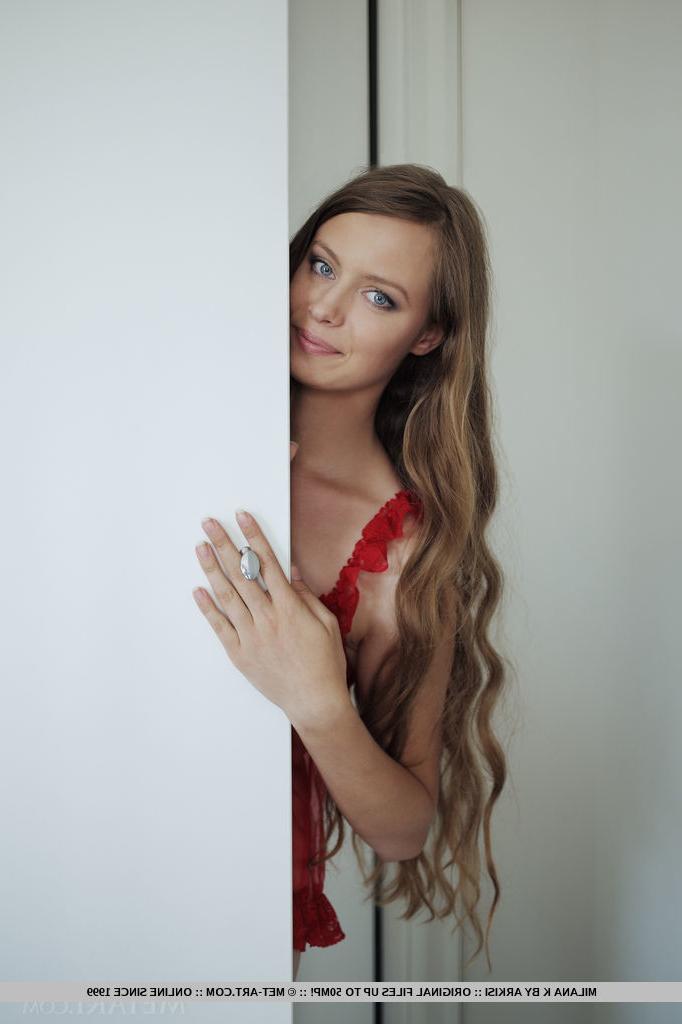 18P Horny teen Milana K showing her tiny tits & spreading in sheer lingerie