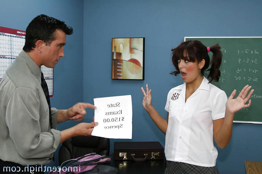 16P Latina Audrianna gives a blowjob to the teacher and gets cum in mouth