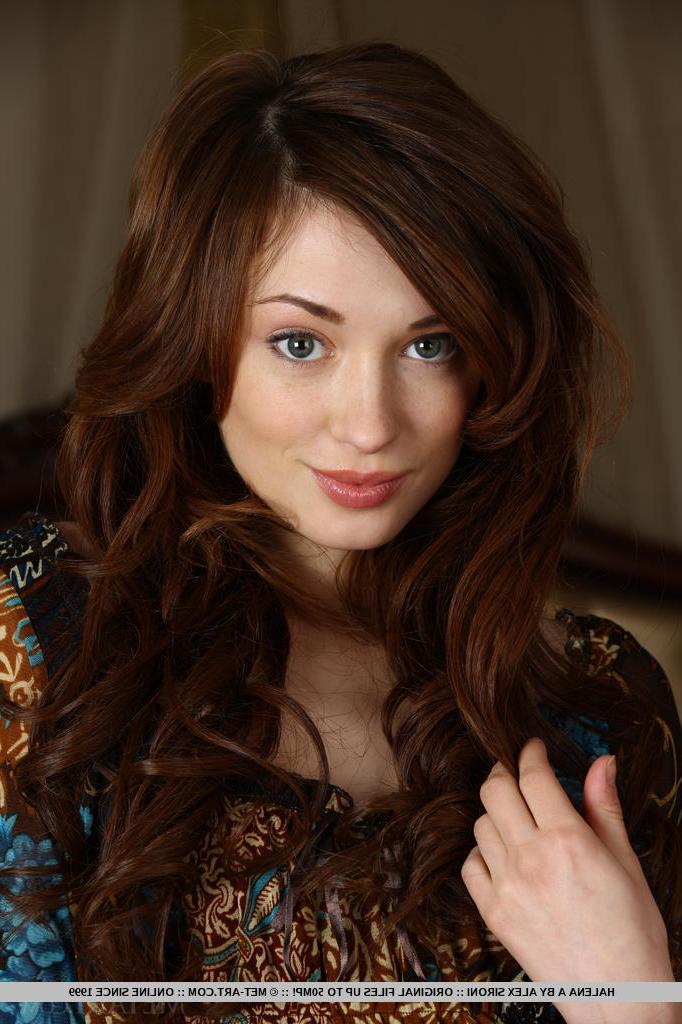 18P Skinny brunette playgirl with tiny tits Halena strips out of her dress