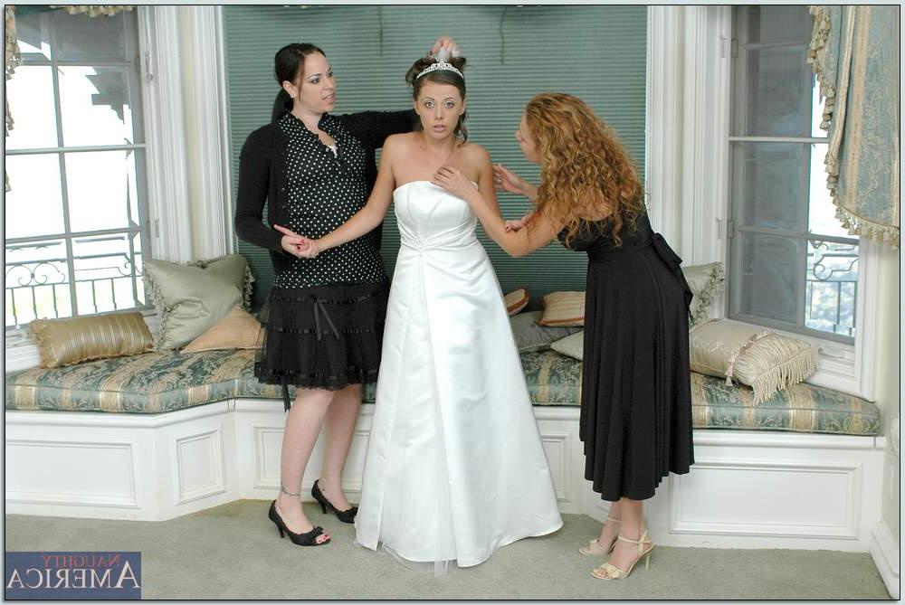 16P Busty blonde Nikki Benz helping Penny Flame to try on wedding dress