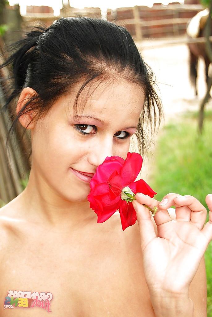 13P Naughty teen brunette with hot ass slipping off her clothes outdoor