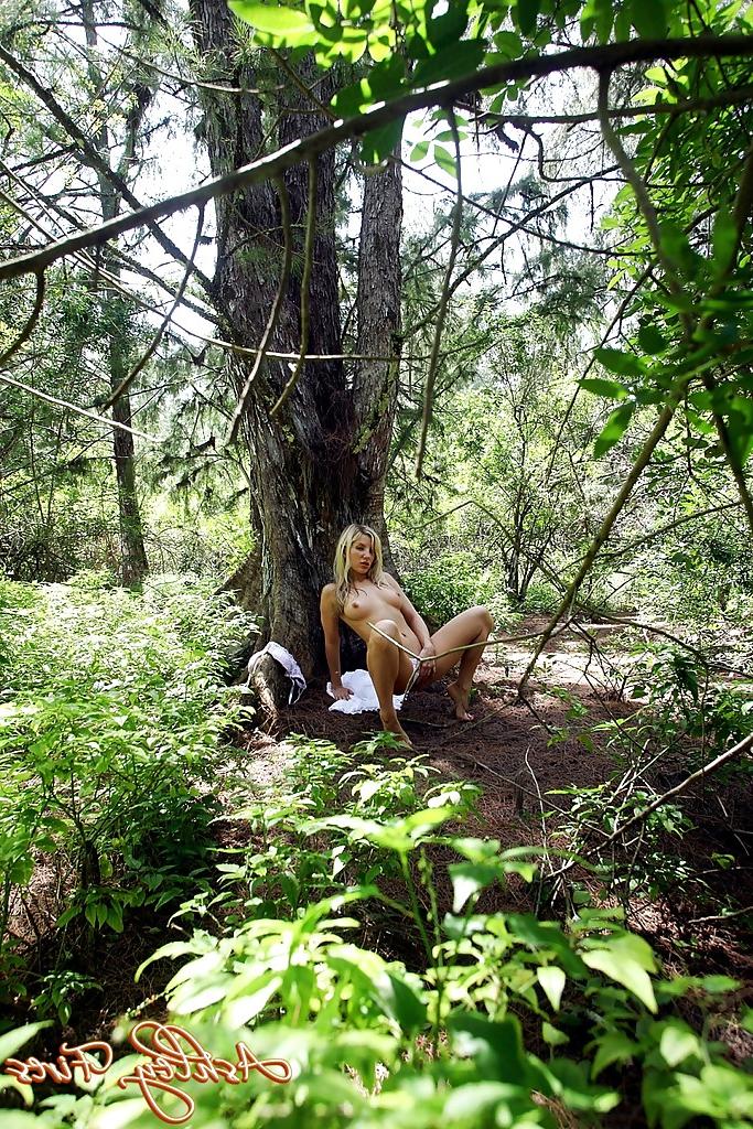 16P Blonde first timer Ashley Fires masturbating pussy in the forest