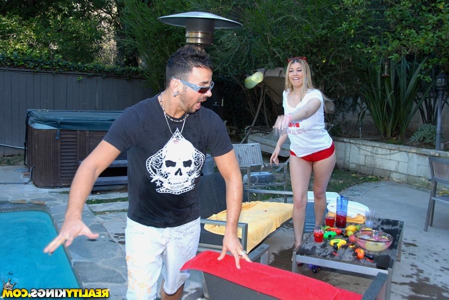 16P Voluptuous MILF Athena Pleasures gets her slit drilled near the pool