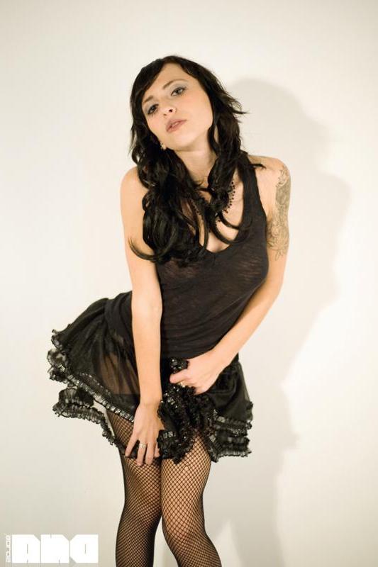 15P Brunette alt hottie Adora strips out of her sexy black dress