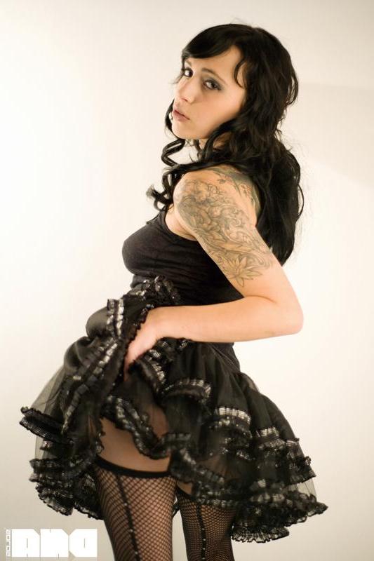 15P Brunette alt hottie Adora strips out of her sexy black dress