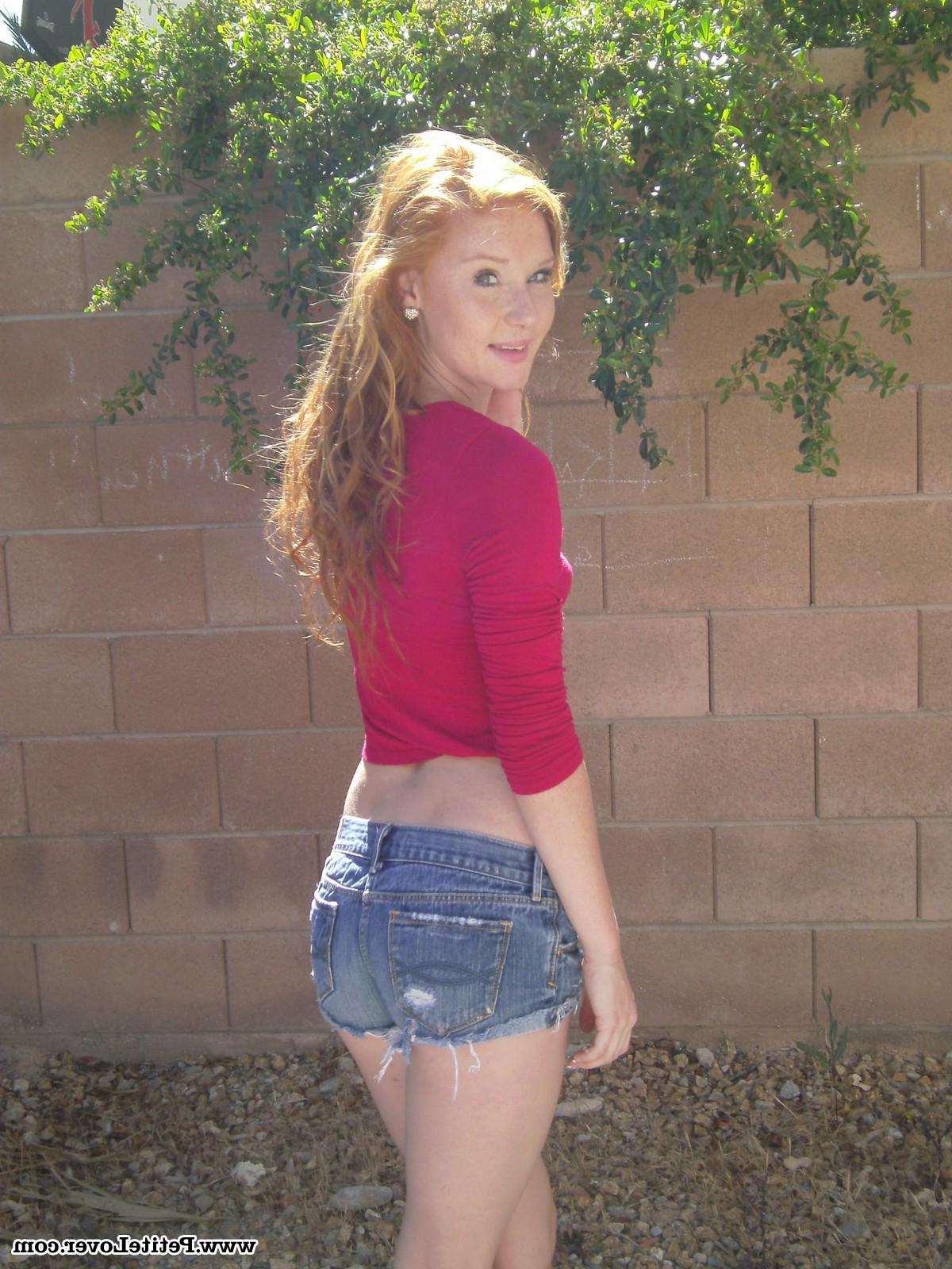 16P Redhead teen Alex Tanner flashes her tight body for you in the backyard