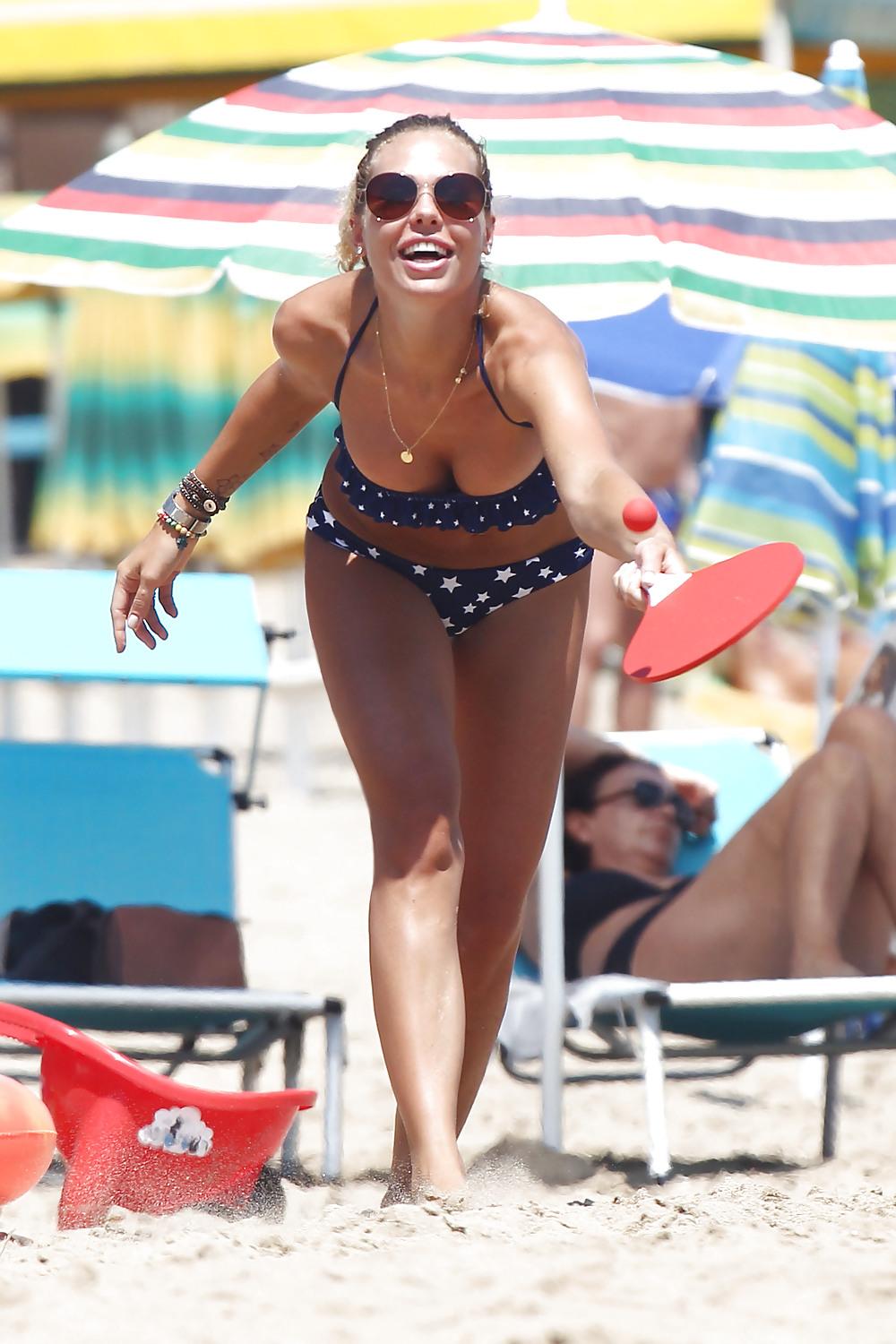 8P Ilary Blasi blue bikini candids in Sabaudia Italy arse shots