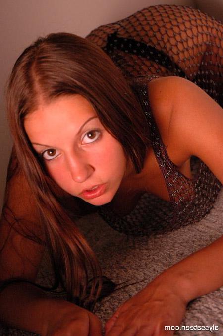 15P Pictures of Alyssa Teen teasing in a fishnet dress