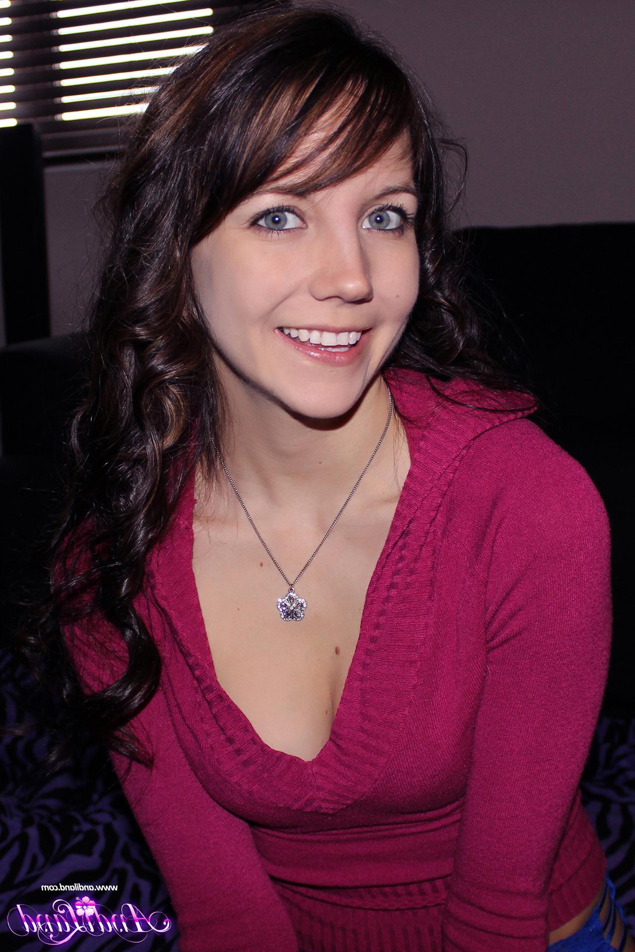15P Brunette teen Andi Land masturbates in her blue lace panties and pink socks