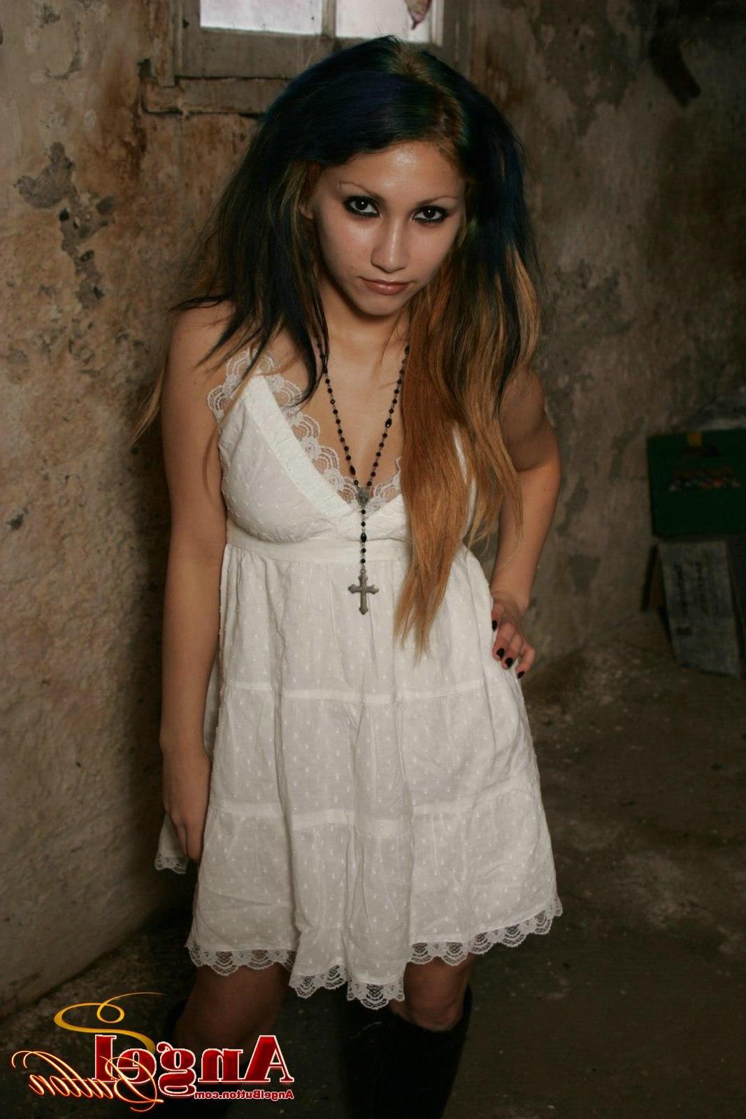 15P Pics of Angel Button in a white dress