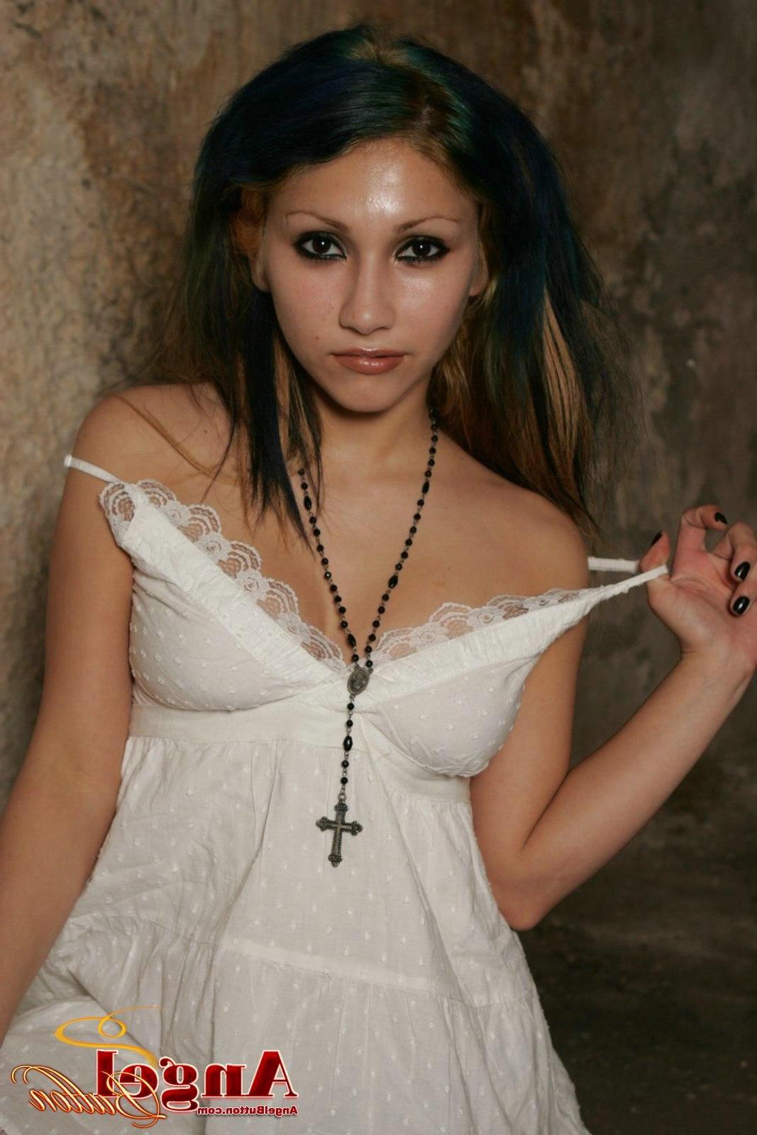 15P Pics of Angel Button in a white dress