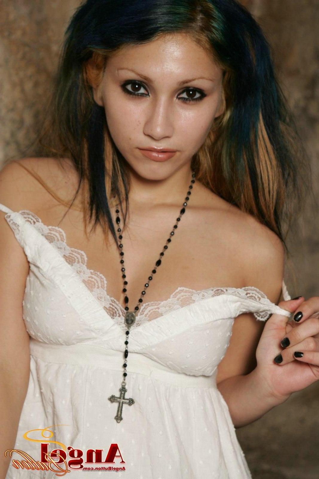 15P Pics of Angel Button in a white dress