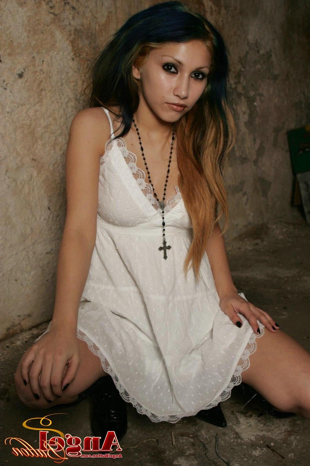 15P Pics of Angel Button in a white dress